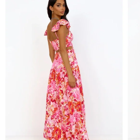 Floral Maxi Dress with Cutouts - Size XL - Picture 3 of 9
